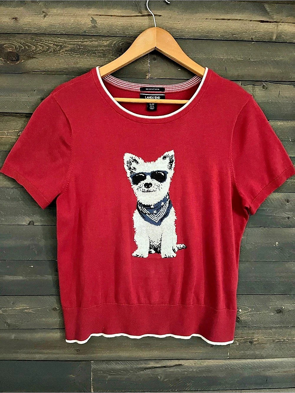 Lands' End Dog Graphic Short Sleeve Tee Red Size Large
